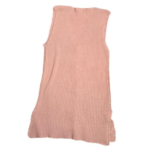 VINTAGE 90s pink peach crochet button‎ up long sleeveless sweater vest M - Picture 2 of 6